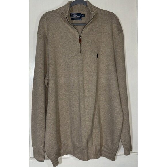 POLO RALPH LAUREN 1/4 ZIP PULLOVER SWEATER OATMEAL MENS XXL NEW - Picture 1 of 11